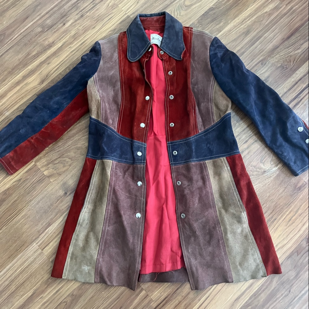 100% leather suede lined color-block vintage jacket 70s size m-l